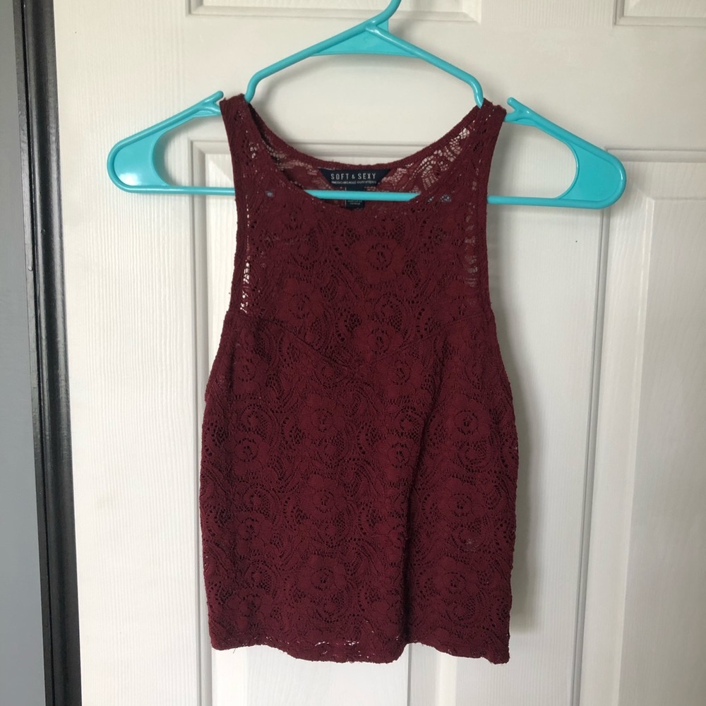 American Eagle Maroon Lace Crop Top
